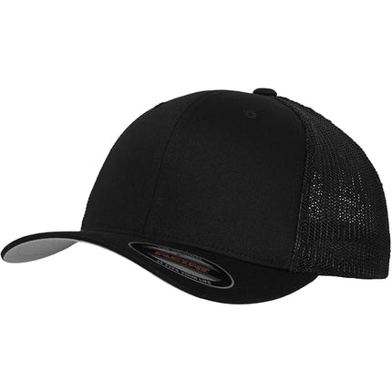 Flexfit Unisex-Adult's Mesh Fitted 2-Tone Trucker Hat, Black, One Size