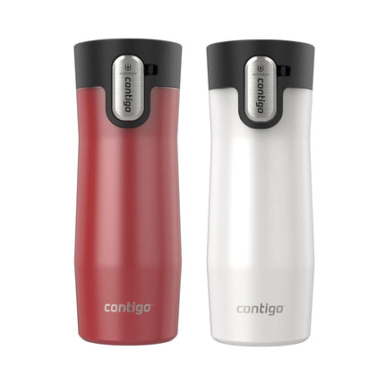 Contigo AUTOSEAL West Loop Taza de viaje de acero inoxidable con aislamiento al vacío y tapa de fácil limpieza, 470 ml, 2 unidades, Baya de Goji, Perla Escarchada, Sal, Perla Escarchada