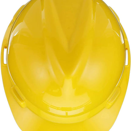 MSA 475360 V-Gard Cap Style Safety Hard Hat With Fas-Trac III Ratchet Suspension | Polyethylene Shell, Superior Impact Protection, Self Adjusting Crown-Straps - Standard Size in Yellow
