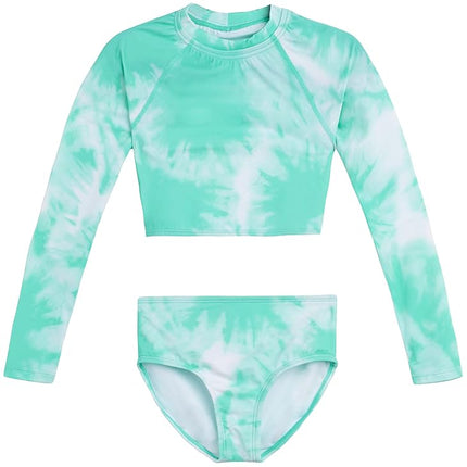 Kanu Surf Girls Long Sleeve Rashguard UPF 50 Two Piece Swim Set, Beach Girl Ice Green, 3T