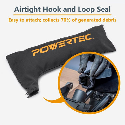 Bolsa para recolector de polvo de sierra de mesa POWERTEC, bolsa universal para polvo de sierra de mesa, se adapta a puertos de polvo de 2-1/2", accesorios para sierras de mesa Bosch/Dewalt/Ryobi/Craftsman/Rigid/Metabo/Kobalt/Skilsaw/Delta (75074)