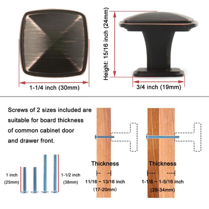 KOOFIZO Stepped Square Cabinet Knob - Antique Brass Pull Handle (31mm / 1.2 Inch), 10-Pack for Kitchen Cupboard Door, Bedroom Dresser Drawer, Bathroom Wardrobe Hardware
