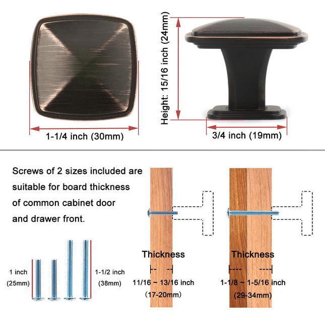 KOOFIZO Stepped Square Cabinet Knob - Antique Brass Pull Handle (31mm / 1.2 Inch), 10-Pack for Kitchen Cupboard Door, Bedroom Dresser Drawer, Bathroom Wardrobe Hardware