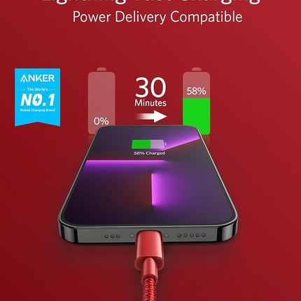 Anker New Nylon USB C to Lightning Cable, Apple MFi Certified for iPhone 14 Series, and More (6FT,Red)