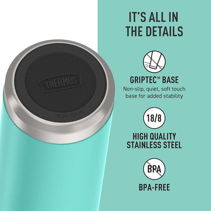 THERMOS ICON Series by Stainless Steel Kids Water Bottle with Pivot Straw, 18 Ounce, Seafoam