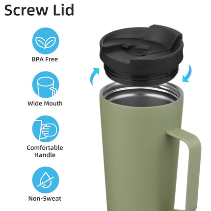Konokyo Insulated Tumbler with Handle and Straw, 26 OZ Travel Coffee Mug Stainless Steel Cup Metal Water Bottle,Camp Green