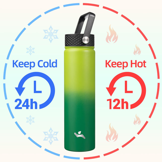 Konokyo Insulated Water Bottle with Straw,24oz 3 Lids Metal Bottles Stainless Steel Water Flask,Bamboo Grove