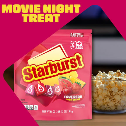 Starburst FaveReds Fruit Chews Candy, Individually Wrapped, One 50 Ounce (1.4kg) Resealable Party Size Bag