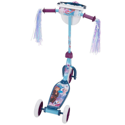 Huffy Frozen 2 Preschool Scooter, Elsa & Anna Graphics, Handlebar Bin, Three Wheels & Streamers