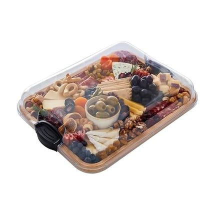 FARBERWARE Build-A-Board Bamboo Cutting Board with Clear Locking Lid and Black Handles, Perfect for Charcuterie, Snacks, and More, Single Compartment