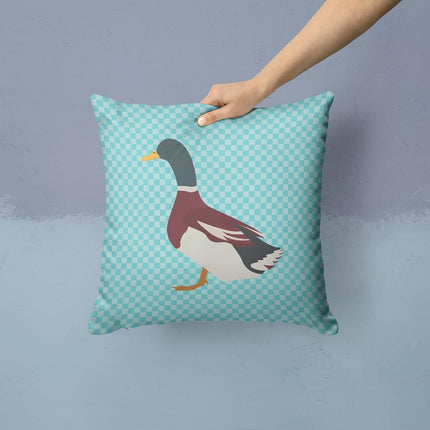 Caroline's Treasures BB8030PW1414 Rouen Duck Blue Check Fabric Decorative Pillow Machine Washable, Indoor Outdoor Decorative Pillow for Couch, Bed or Patio, 14Hx14W