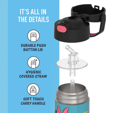 THERMOS FUNTAINER Water Bottle with Straw - 12 Ounce, Minnie Mouse - Kids Stainless Steel Vacuum Insulated Water Bottle with Lid