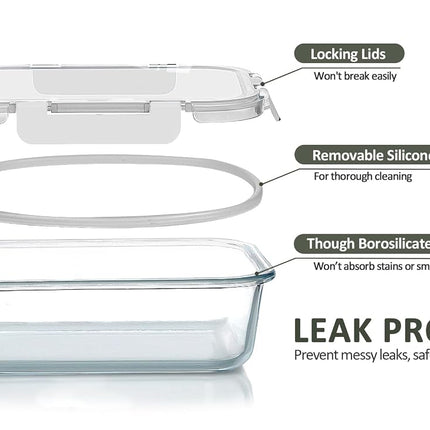 M MCIRCO Lot de 5 récipients de préparation de repas en verre de 1 litre avec couvercles à loquet, hermétiques, adaptés au micro-ondes, au four, au congélateur et au lave-vaisselle (1,06 litre, blanc, 20x13x7,5 cm)