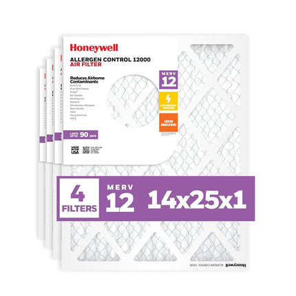 Honeywell 14x25x1 MERV 12 Filtre plissé pour fournaise CVC (paquet de 4)