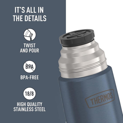 Thermos Vacuum Insulated 25 Ounce Compact Stainless Steel Beverage Bottle, Slate