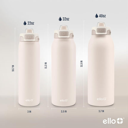 Ello Pop & Fill 40oz Stainless Steel Water Bottle with Quick Fill Technology, Double Walled and Vacuum Insulated Metal, Leak Proof Locking Lid, Sip and Chug, Reusable, BPA Free, Tonal Cream