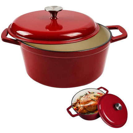KOOMADE Dutch Oven Pot with Lid- 4.75 Quart Enameled Cast Iron Round Dutch Oven Stockpot With Dual Handles- Oven Safe up to 500°F, Heavy Duty Nonstick Cookware Safe for Bread Baking, Stews, Braising