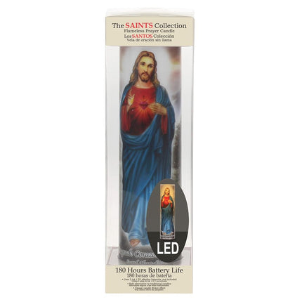 Stonebriar LED Saint Prayer Candle — Automatic Timer, Flameless Candle for Prayer, Memorials & Religious Décor, Jesus, 8"