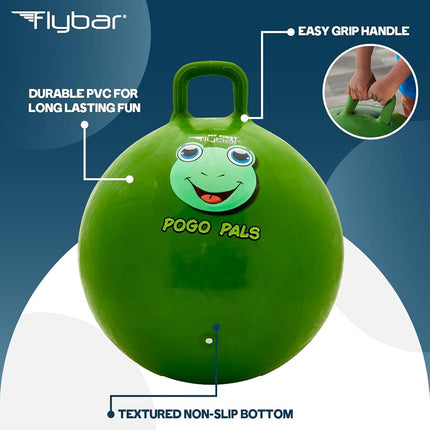 Flybar Hopper Ball for Kids, Inflatable Bouncy Ride-On Ball w/Handle for Indoor & Outdoor Active Play, Includes Pump, Jump Toy for Boys & Girls, Supports Up to 185 lbs, Ages 6+, 22-Inch, Medium