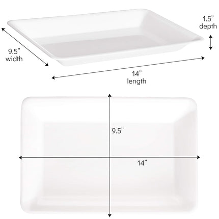 Plasticpro Plastic Serving Trays - Serving Platters Rectangle 10 X 14 Disposable Party Dish White Pack of 8