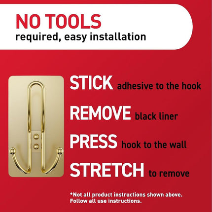 Command X-Large Satin Brass Triple Hook 17038BR-ES, 1 Hook, 3 Strips