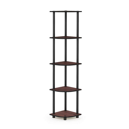 Furinno TURN-N-TUBE Corner Shelf, 5-Tier Corner Bookshelf, Open Storage Shelves, for Organization and Storage, Living Room, Home Office, Garage, Bedroom, Dark Cherry