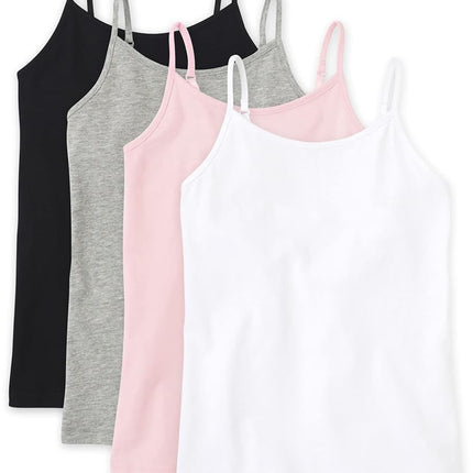 The Children's Place Girls Basic Camisole, 4 Pack, Black/Heather Gray/Shell/White 4-Pack, X-Small