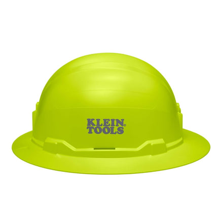 Klein Tools 60910 Safety Helmet, Full Rim Style, Unvented, Padded, Anti-Odor Headband, Tested up to 20 kV, High Visibility Lemon Green