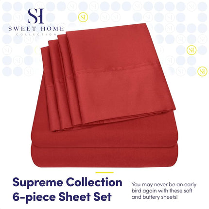 Full Size Bed Sheets - 6 Piece 1500 Supreme Collection Fine Brushed Microfiber Deep Pocket Full Sheet Set Bedding - 2 Extra Pillow Cases, Great Value, Full, Samba Red