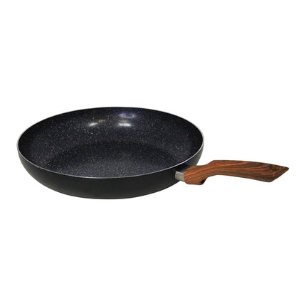 IMUSA Sartén de cerámica de aluminio de 12 pulgadas con mango de madera de tacto frío, negro - Imusa