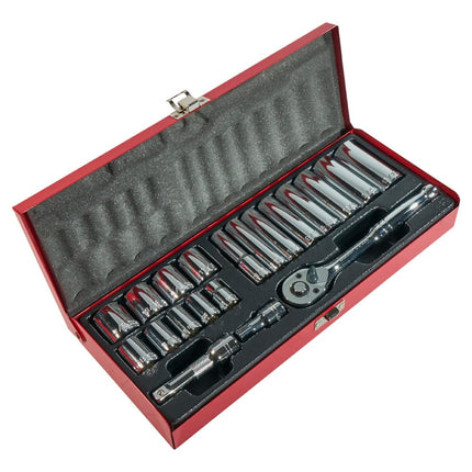 KLEIN TOOLS 65508 3/8-Inch Drive Socket Wrench Set with 6-Point, 12-Point, and 6-Point Deep Sockets in SAE Sizes, Case Included, 20-Piece