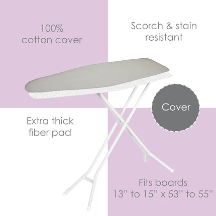 Ironing Board Cover and Pad (Silver Silicone), 100% Cotton with Premium Polyester Padding by Seymour Home Products; Fits Full Size Board | Stain and Scorch Resistant; Elastic Edge