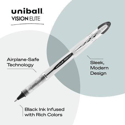 Bolígrafos roller Uniball Vision Elite Bold; Tinta negra; Paquete de 3; Bolígrafos de escritura suave de punta fina; Material de oficina