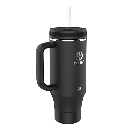 Takeya Double Wall Insulated Stainless Steel Tumbler with Handle and Straw Lid, 40 oz, Onyx