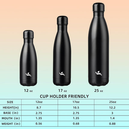 Konokyo Insulated Water Bottles,17oz Double Wall Stainless Steel Vacumm Metal Flask for Sports Travel,Midnight Black