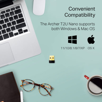 RIIMUHIR TP-Link Nano Adaptador WiFi USB AC600 (Archer T2U Nano) - Adaptador de Red Inalámbrico de Doble Banda 2.4G/5G para PC de Escritorio, Mini Tamaño de Viaje, Compatible con Windows 10, 8.1, 8, 7, XP/Mac OS X 10.9-10.14