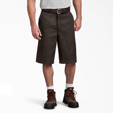 Pantalones cortos de trabajo Dickies para hombre, corte holgado, parte delantera lisa, marrón oscuro, 36 Regular