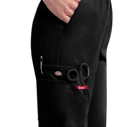 Dickies EDS Signature Scrubs for Women, Elastic Waist Pull-On Cargo Pants for Women in Soft Brushed Poplin 86106, Black, XXL Plus Tall