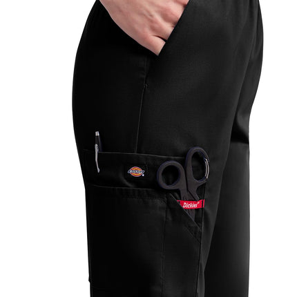 Dickies EDS Signature Scrubs for Women, Elastic Waist Pull-On Cargo Pants for Women in Soft Brushed Poplin 86106, Black, S