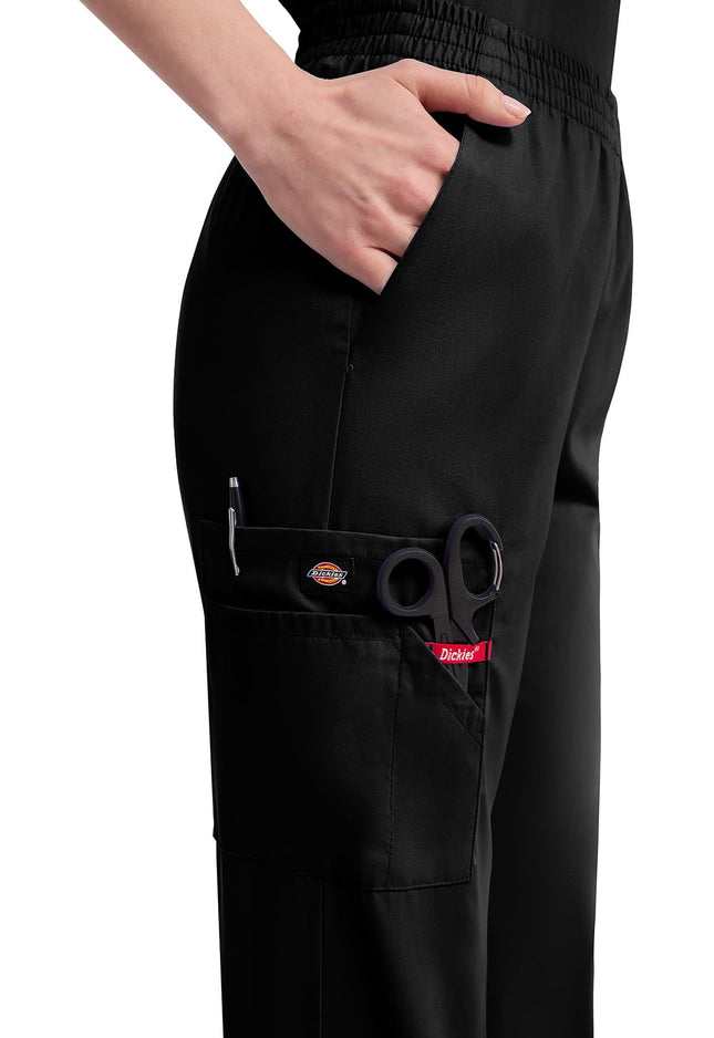 Dickies EDS Signature Scrubs for Women, Elastic Waist Pull-On Cargo Pants for Women in Soft Brushed Poplin 86106, Black, S