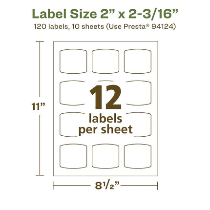 Avery EcoFriendly Matte White Recycled Arched Square Labels, 2" x 2-3/16", Print-to-The-Edge, Matte White Labels, Permanent Adhesive, Laser/Inkjet Printable, 120 Total