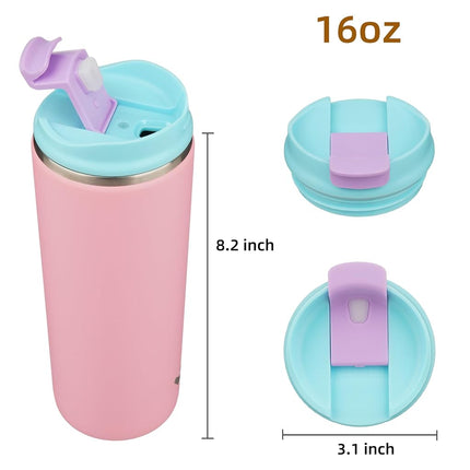 Konokyo Tumbler with Lid, 16 oz Travel Coffee Mug Double Wall Vacuum Stainless Steel Thermal Metal Cup Insulated Water Bottle,Pink