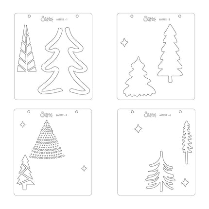 Sizzix Layered Stencils 4PK Doodle Trees by Olivia Rose, One Size