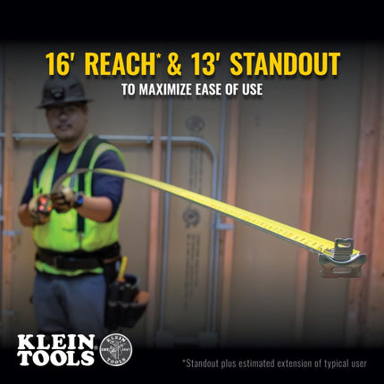 Klein Tools 9216 Tape Measure, 16-Foot Double-Hook Double-Sided Measuring Tape, Magnetic with Retraction Speed Break and Metal Belt Clip