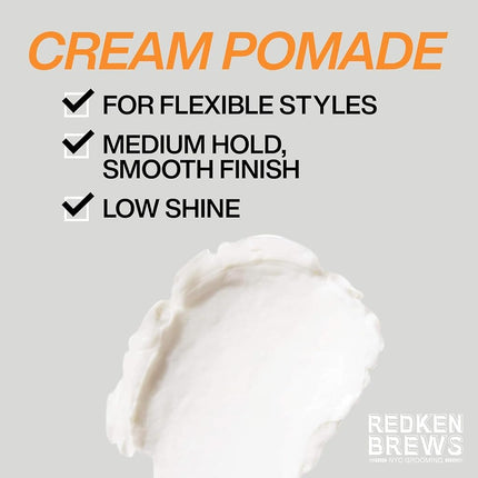 Redken Brews Cream Pomade For Men | Men's Hair Styling Pomade | Medium Hold | Natural, Smooth Finish With Low Shine | For All Men Hair Types | Water-Based Pomade | 100ml