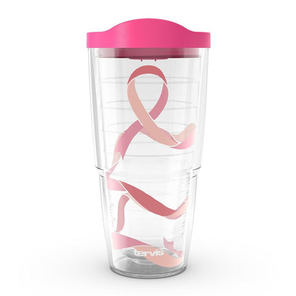 Tervis Pink Ribbon of Hope Hecho en EE. UU. Vaso de Viaje con Aislamiento de Doble Pared Mantiene las Bebidas Frías y Calientes, 24oz, Clásico