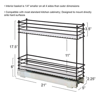 Organisateur coulissant étroit pour armoire Household Essentials, organisateur à deux niveaux, noir mat, idéal pour les armoires étroites dans la cuisine, la salle de bain et plus encore.