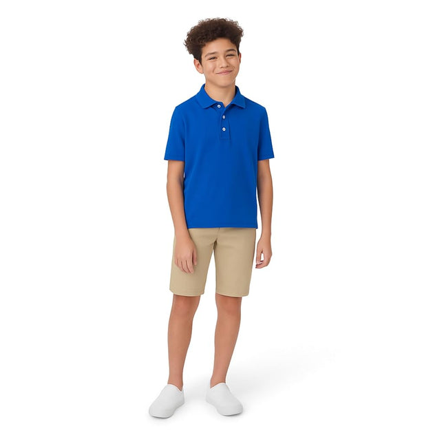 French Toast Boys' Short Sleeve Pique Polo Uniform Shirt (Standard & Husky), Royal, 18-20 Husky