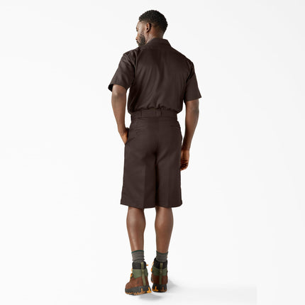 Pantalones cortos de trabajo Dickies para hombre, corte holgado, parte delantera lisa, marrón oscuro, 36 Regular