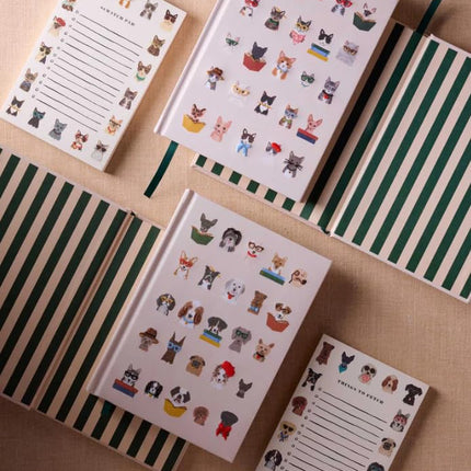 RIFLE PAPER CO. Studious Dogs Embroidered Journal 240 Lined Pages, 8" L x 5.75" W, Cloth Cover with Metallic Thread Embroidery, Includes Grosgrain Ribbon Bookmark